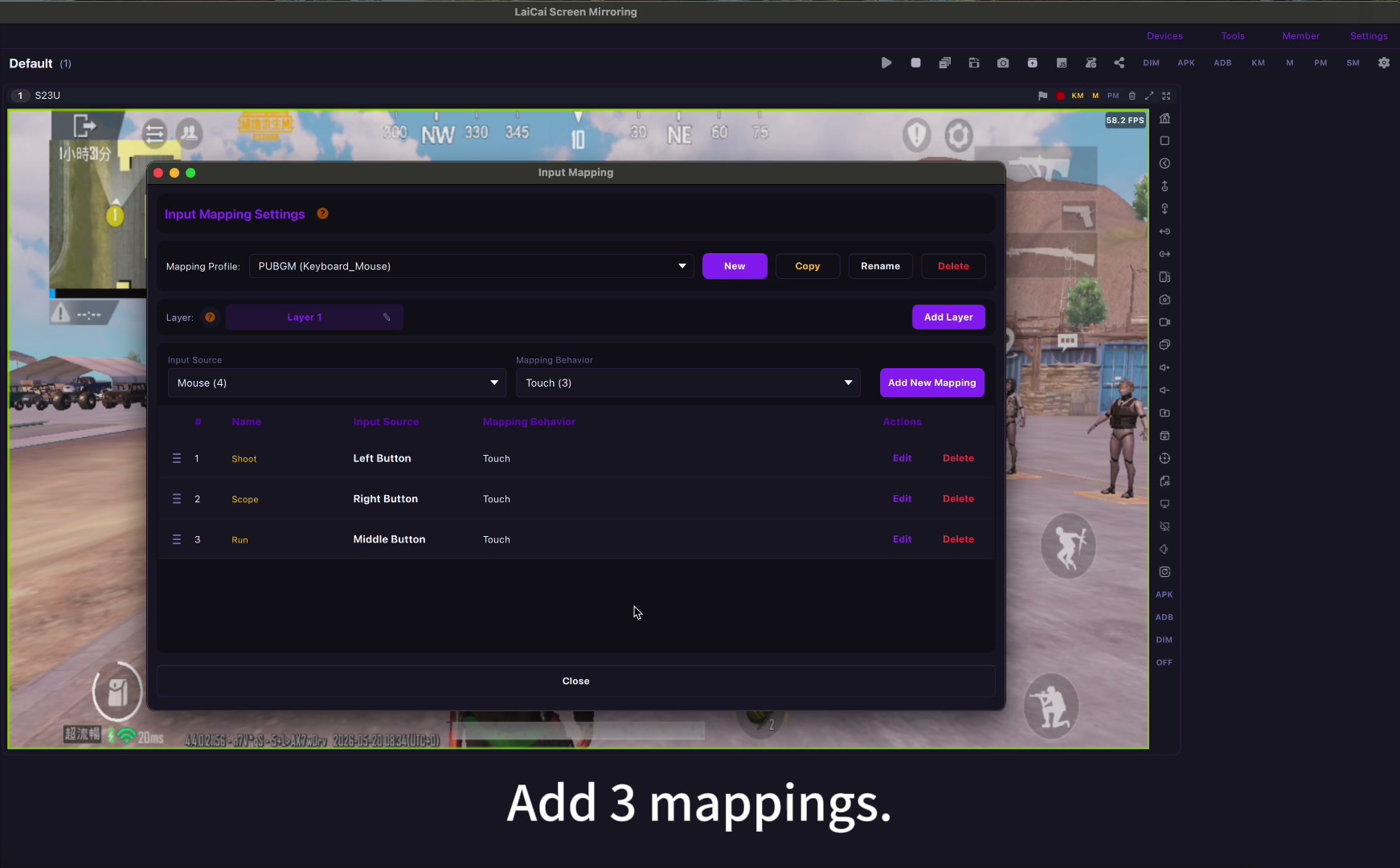 Key mapping tembak dan bidik pada Android asli di LaiCai